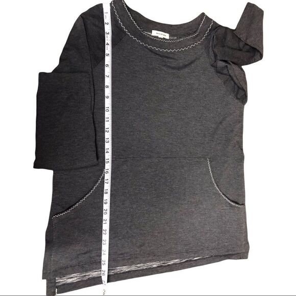 Max Studio Blouse Long Sleeve Dark Grey Kangaroo Pocket Side Slits Small - Picture 14 of 16